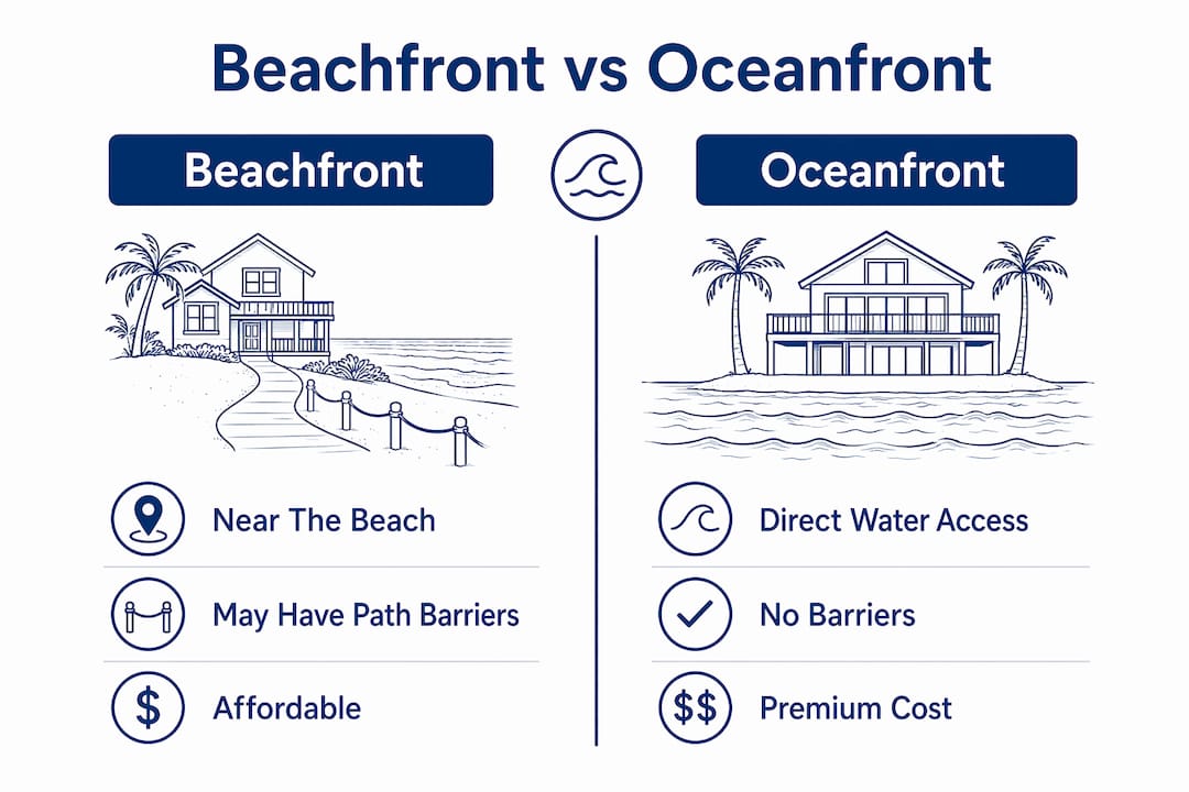 Infographic comparing beachfront and oceanfront rental features