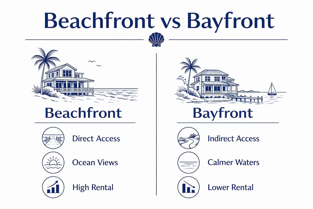 Comparison infographic of beachfront and bayfront properties