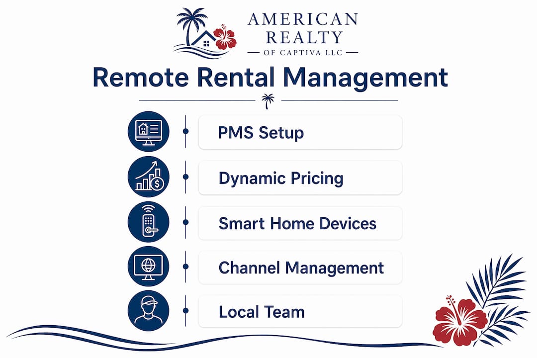 Infographic illustrating steps to manage remote vacation rental