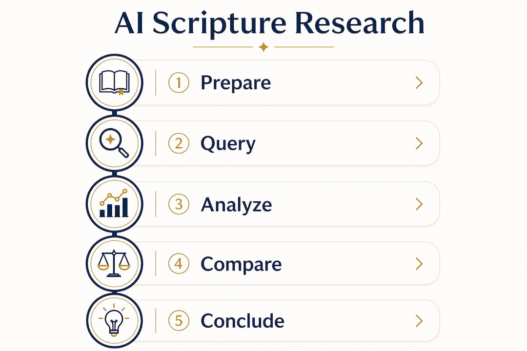 Infographic showing steps of AI scripture research