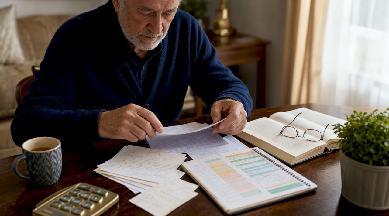 Hands organizing financial planning notes
