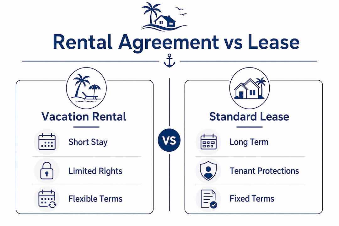 Infographic comparing vacation rental agreements and standard leases