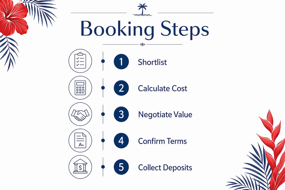 Infographic illustrating step-by-step group rental booking process