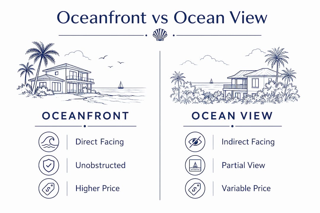 Infographic comparing oceanfront and ocean view room features