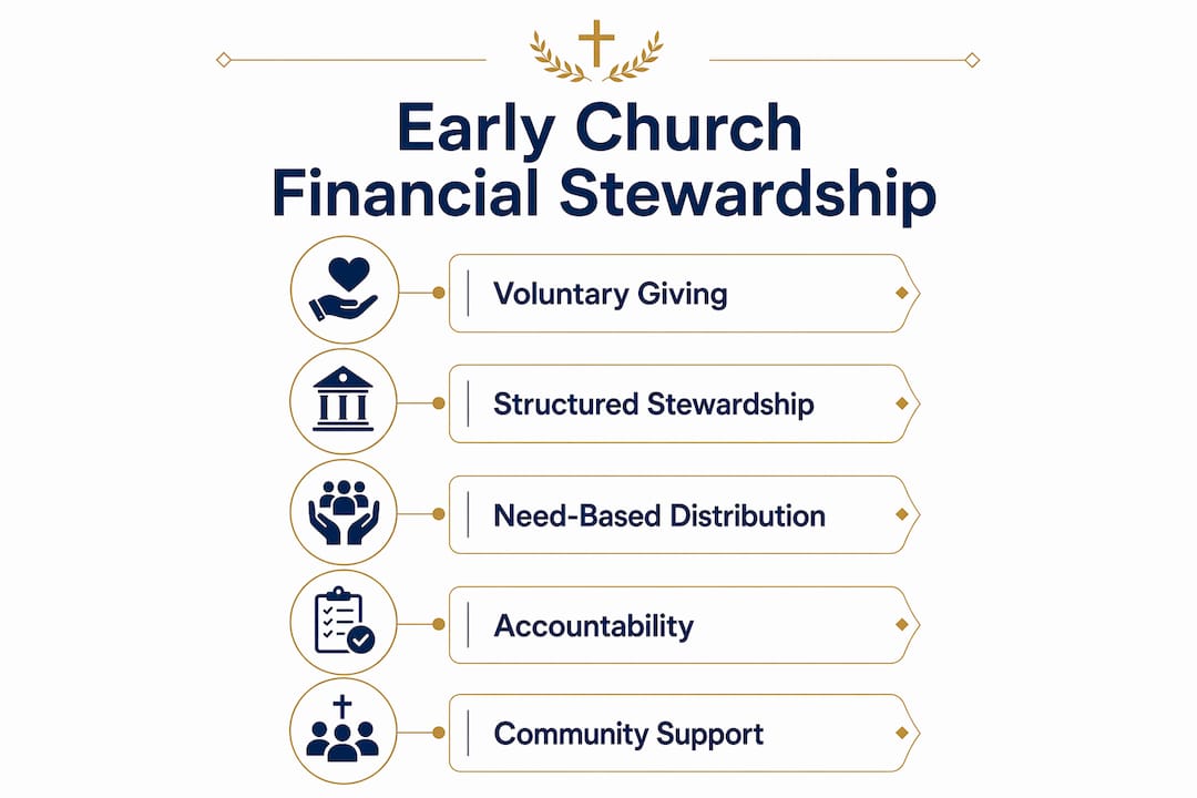 Infographic outlining early church financial stewardship steps