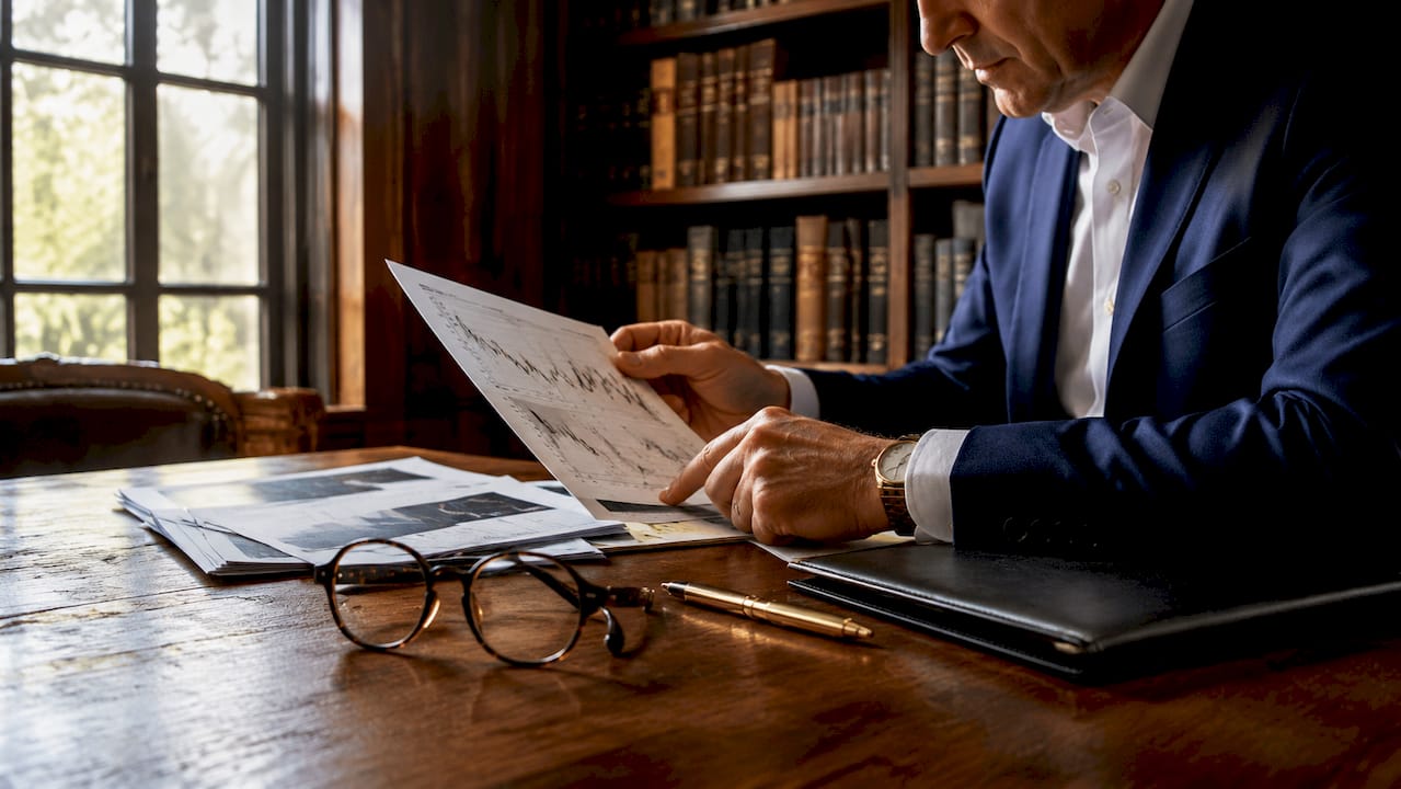 Hands reviewing financial futures contracts closely