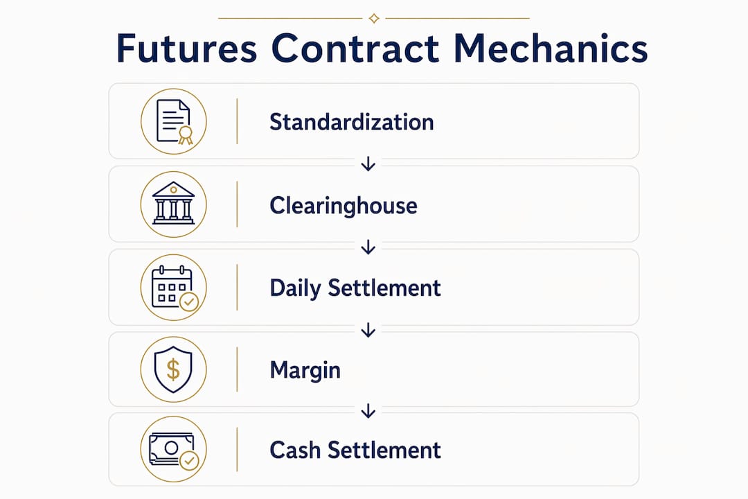 Infographic illustrating mechanics of financial futures contracts