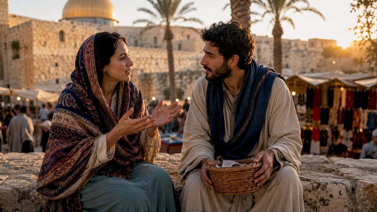 Crowds at temple during biblical festival
