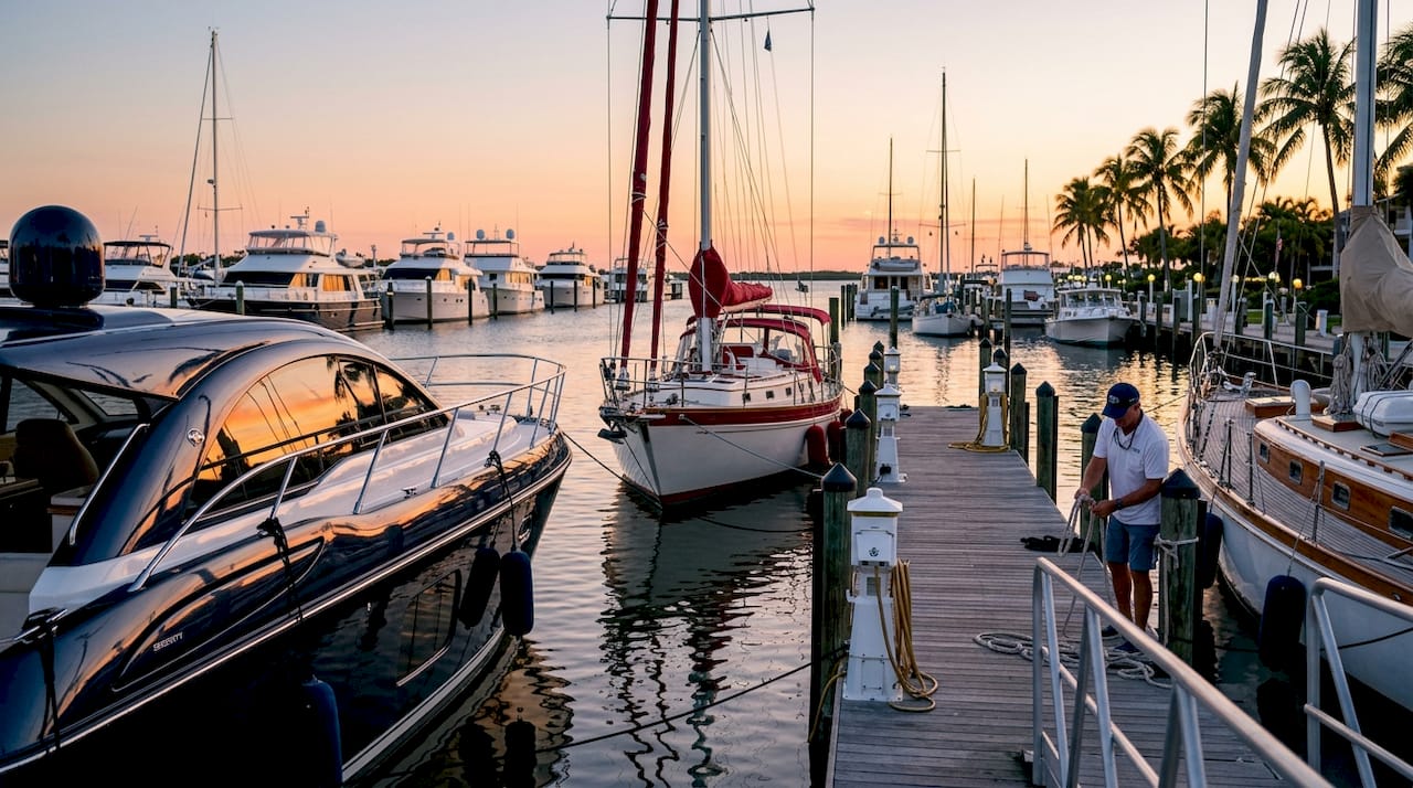Variety of yachts docked at Captiva Island marina