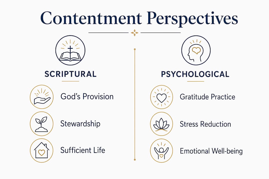 Infographic comparing scriptural and psychological views on contentment