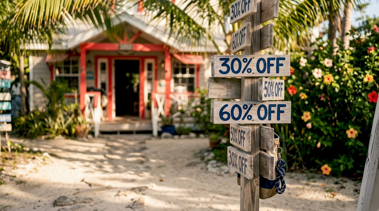 Discount signs outside beach rental property