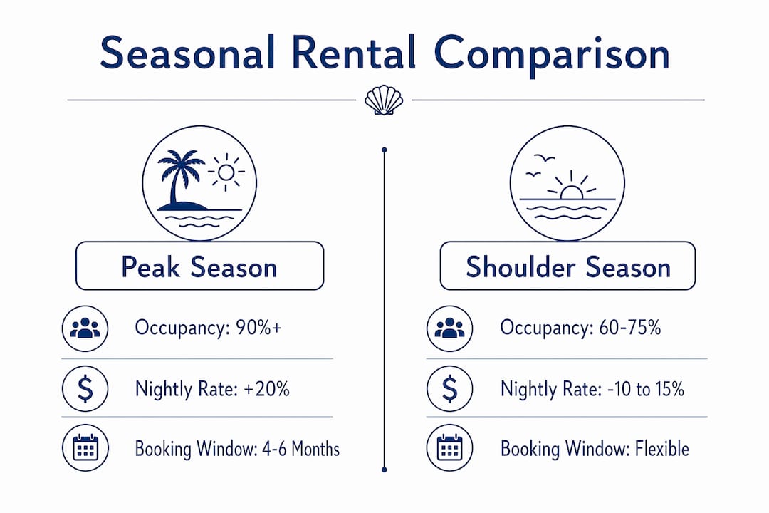 Infographic comparing peak and shoulder beach rental seasons