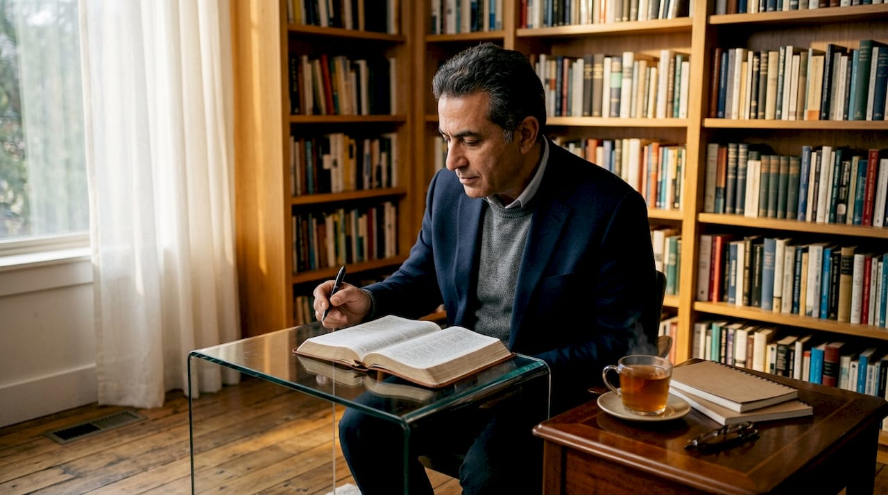 Man studying Bible on generosity economics