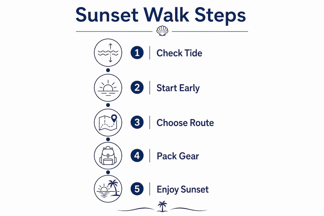 Infographic outlining sunset beach walk preparation steps