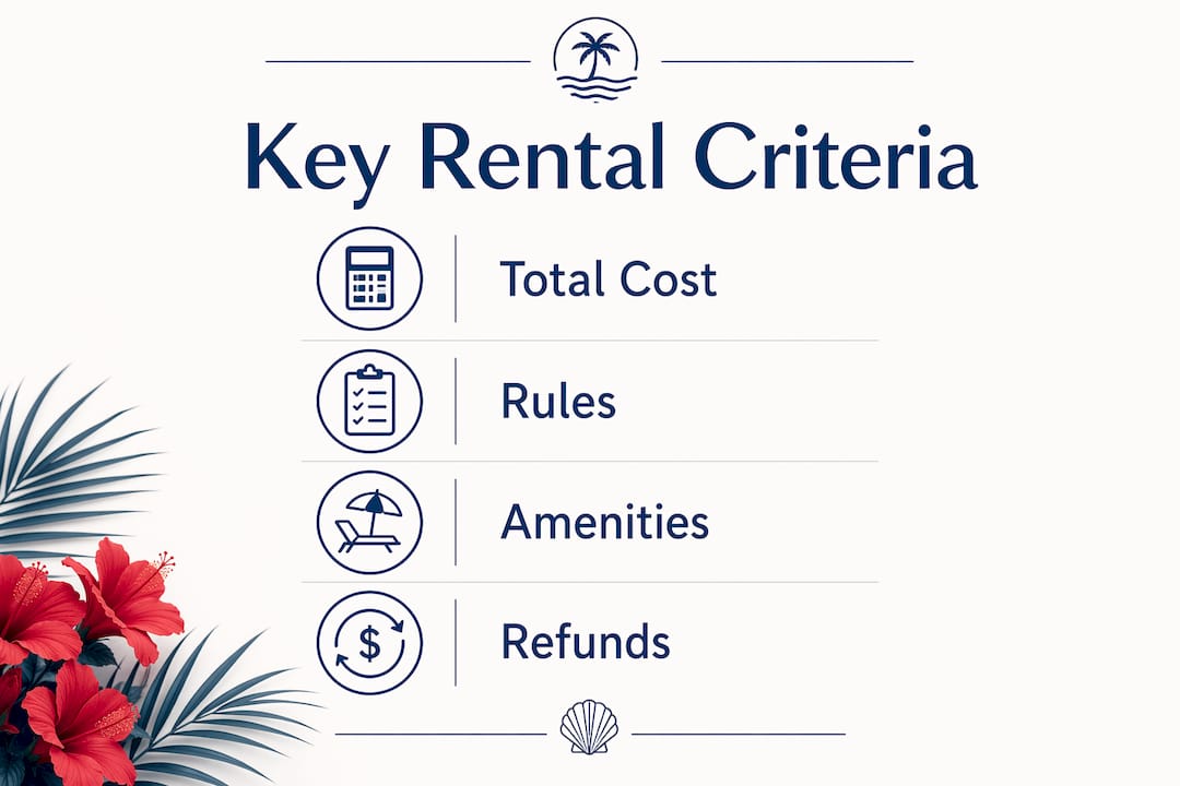 Infographic illustrating key criteria to compare vacation rentals