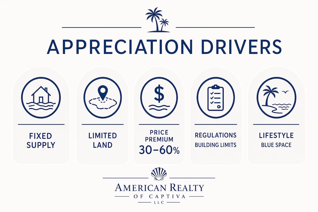 Infographic illustrating key drivers of beachfront property appreciation
