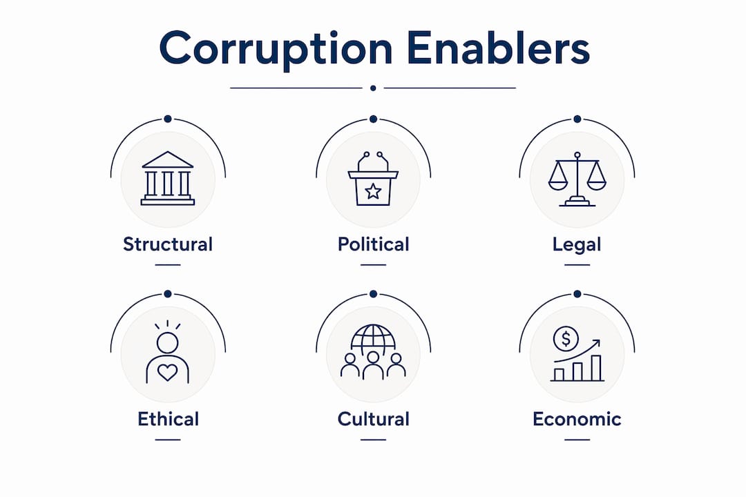 Infographic illustrating key corruption enabling factors
