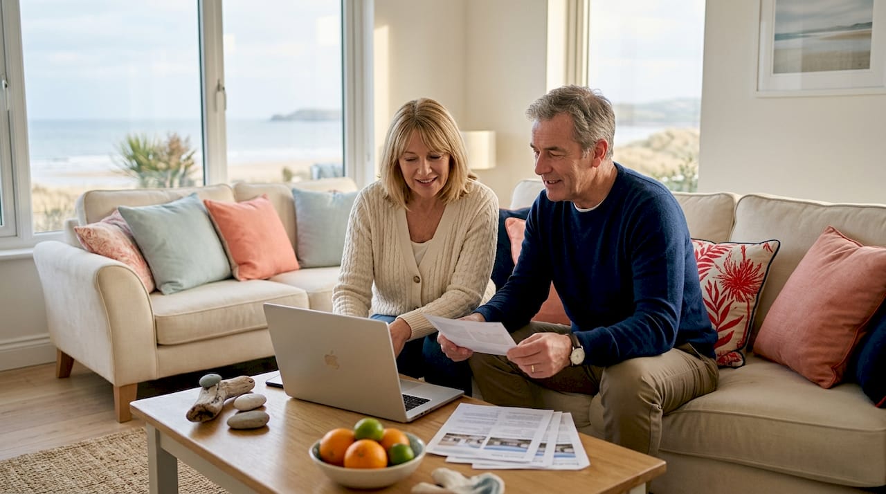 Couple planning winter beach rental budget