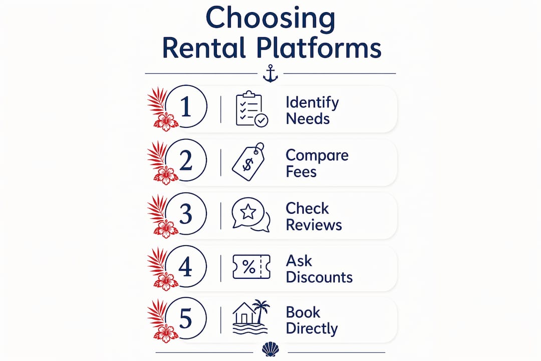Infographic showing 5 steps to choose rental platforms