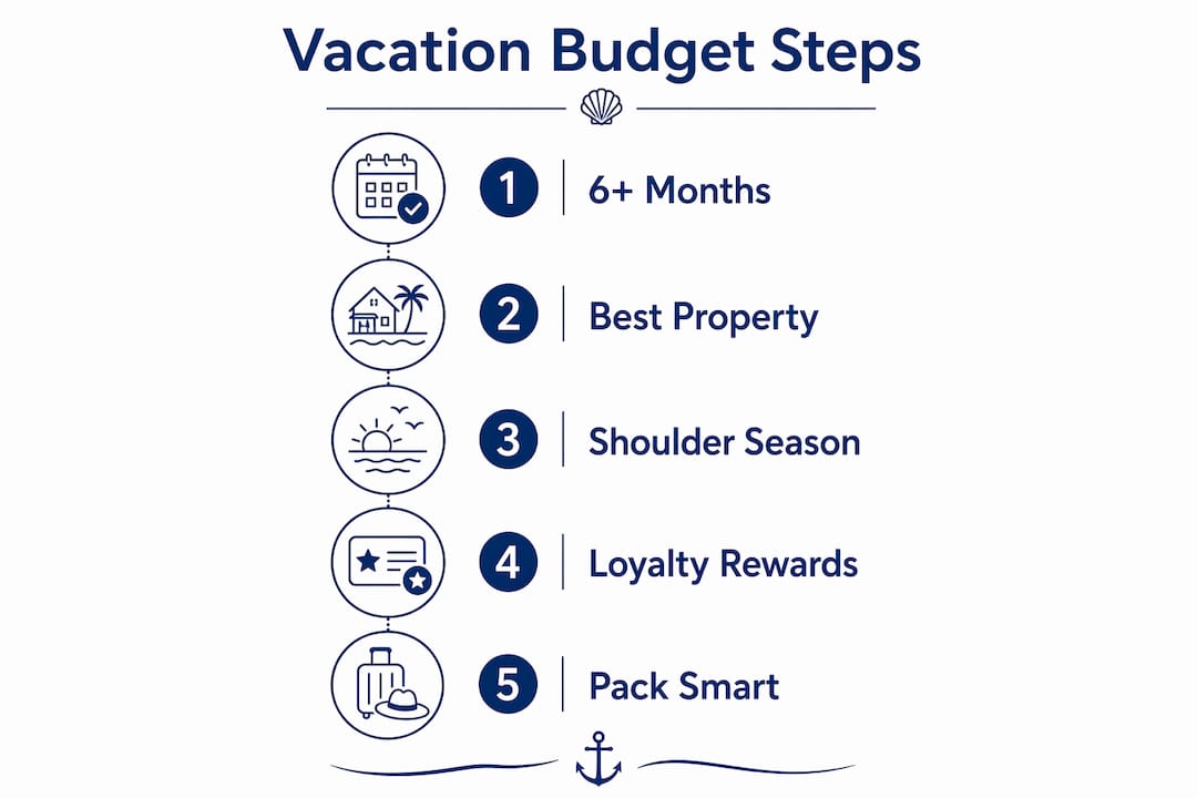 Infographic showing luxury beach vacation budgeting steps