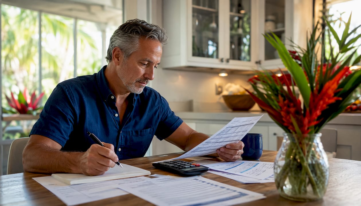 Man reviewing vacation home tax documents