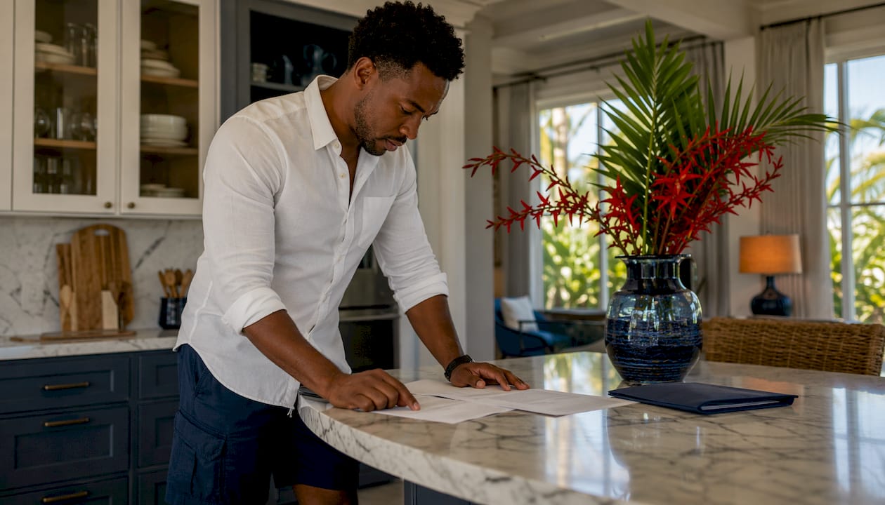 Host reviewing rental booking details at home