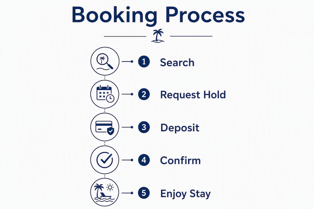 Infographic showing steps to book Captiva vacation rental