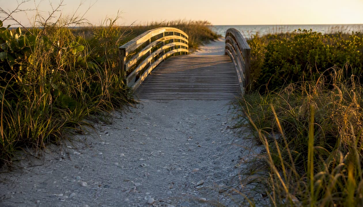 Wooden footbridge access to Bowman's Beach