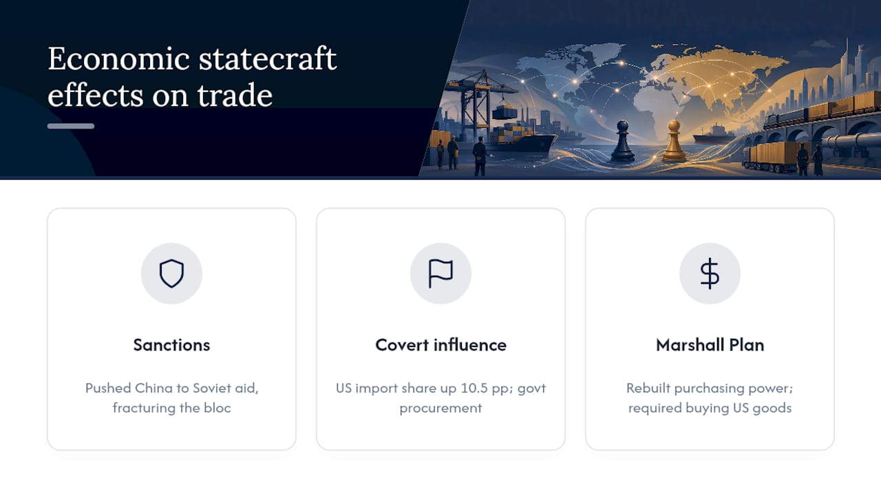 How aid, sanctions, and covert influence reshaped trade and markets — overview diagram