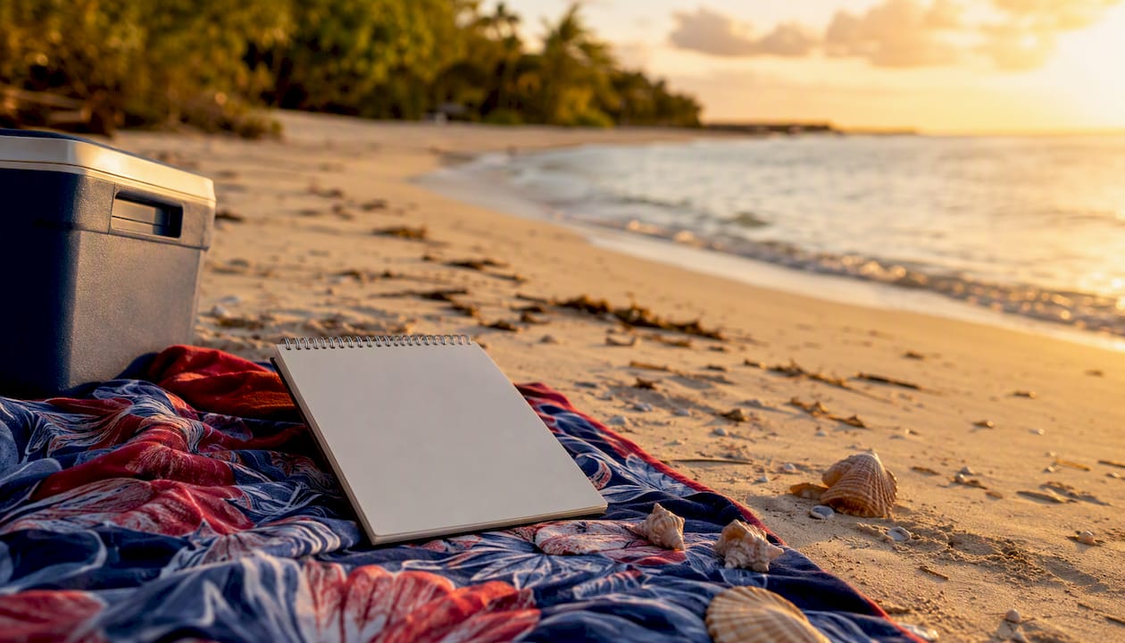 Blank boat schedule with beach props