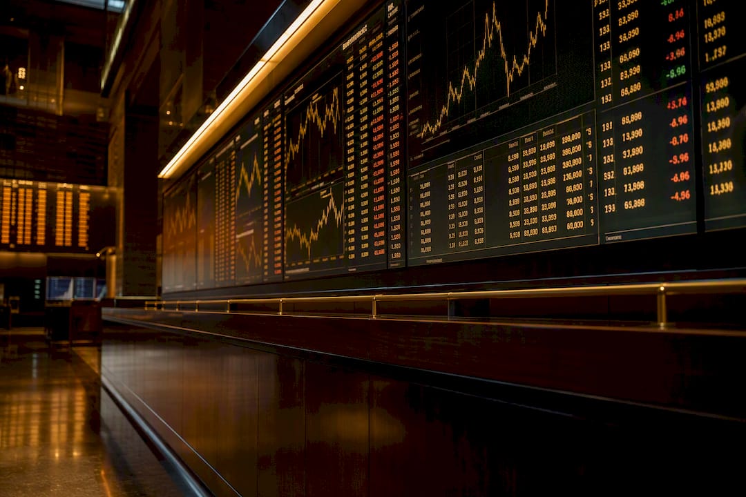 Digital commodity price boards inside futures exchange hall
