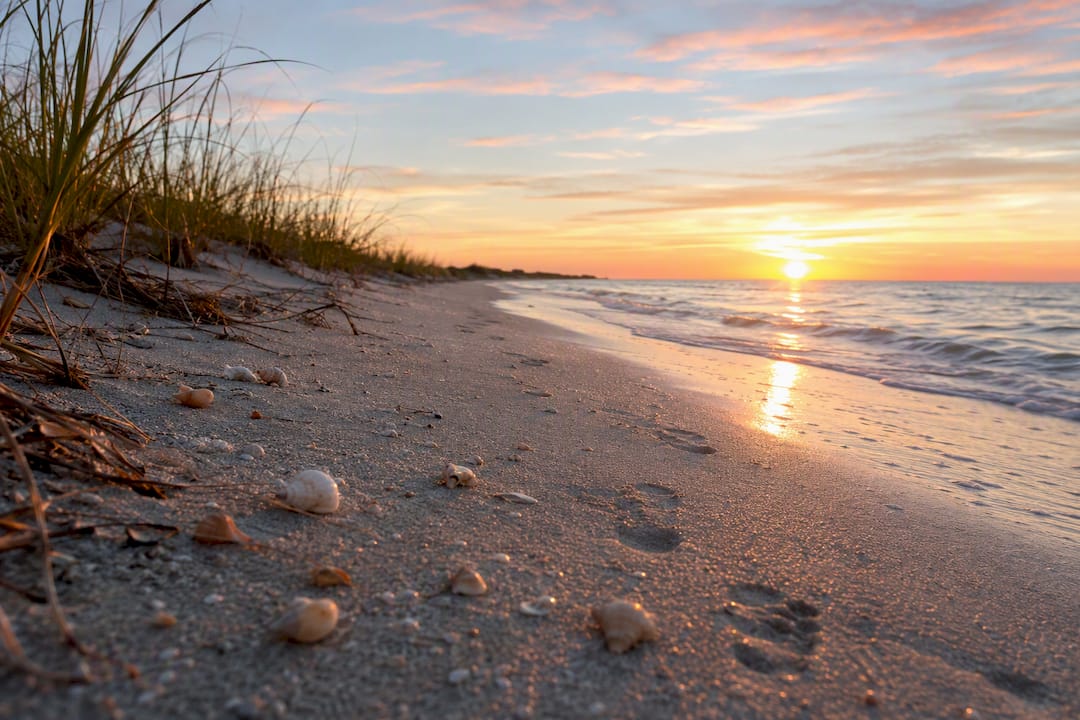 Captiva Island beach sunset with shells and tidal pools