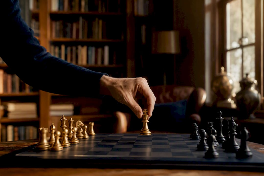 Hand moving chess piece symbolizing AI regulation