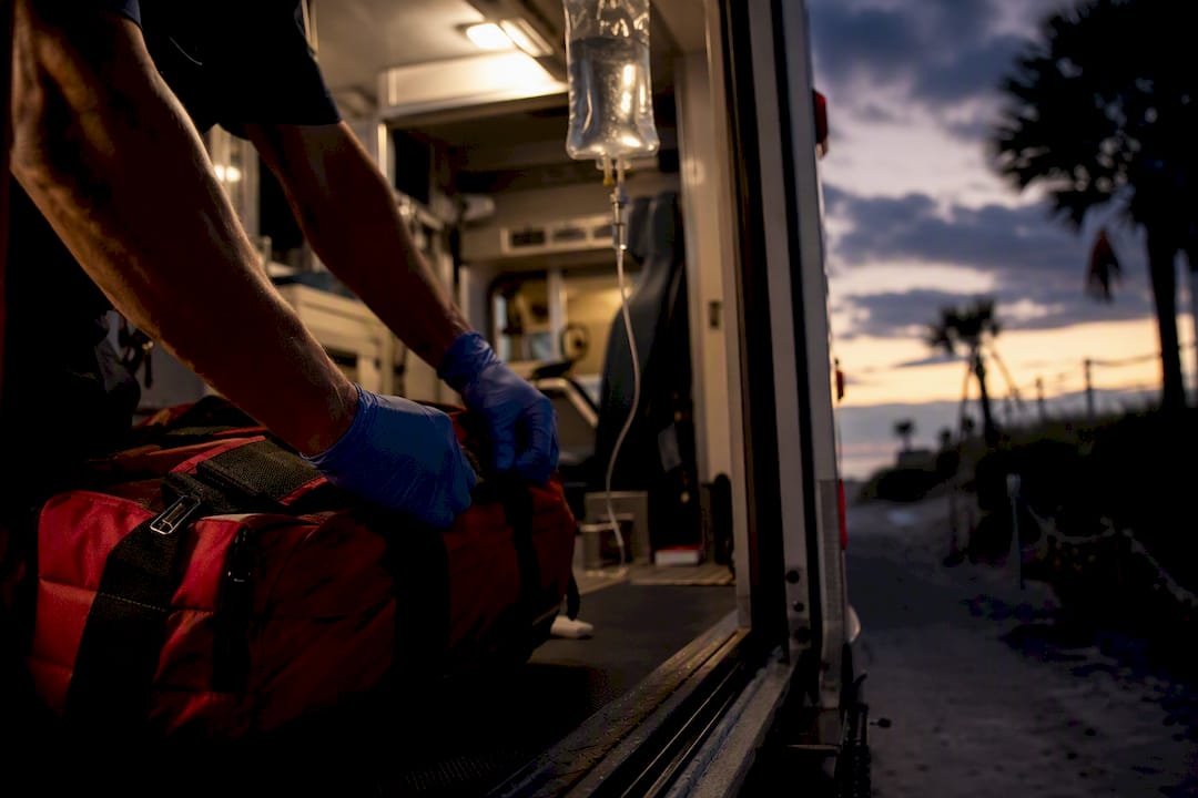 Paramedic preparing medical evacuation transport
