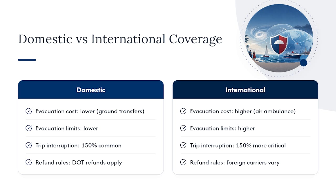 Comparison chart of domestic and international hurricane travel insurance