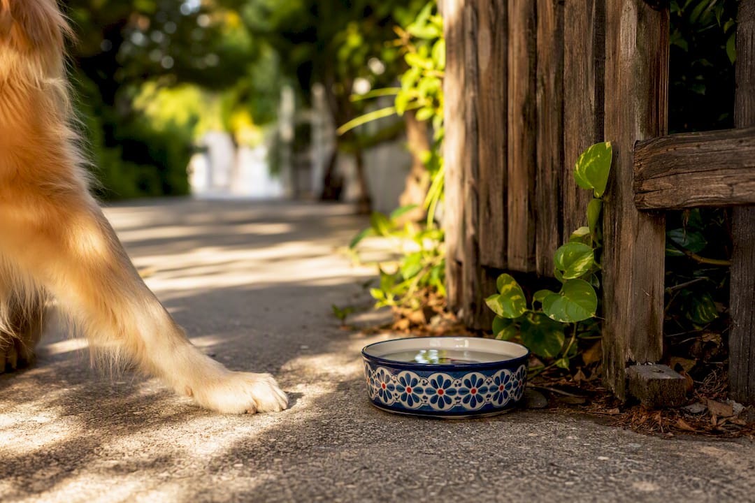 Dog walking on shaded Captiva village street