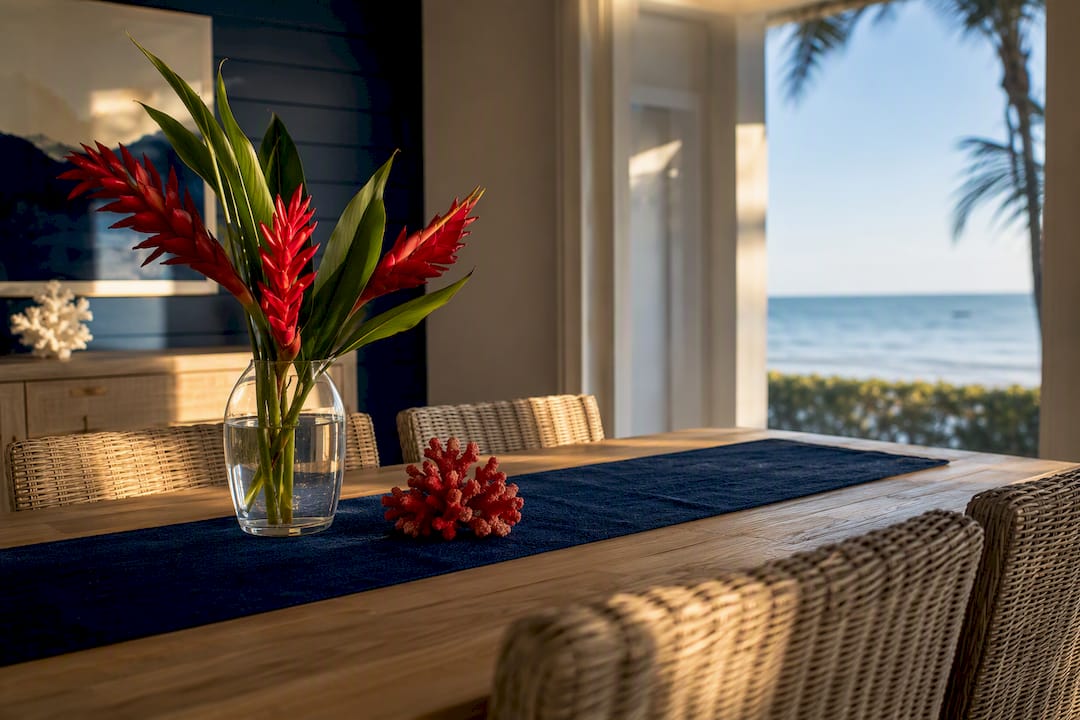 Coastal rental dining area facing the Gulf