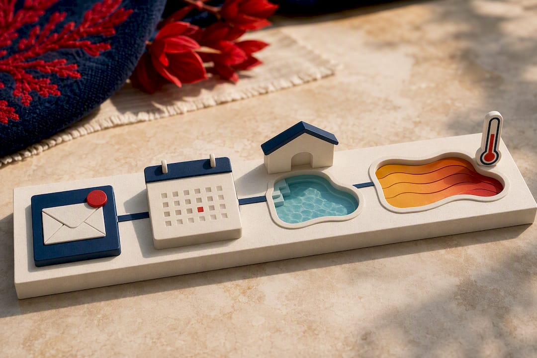 Illustrated pool heating booking timeline