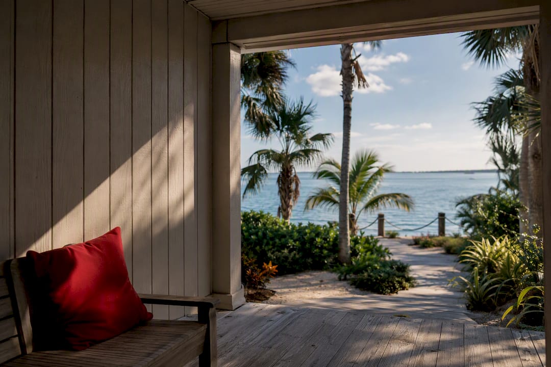 Captiva rental entry overlooking bay waters