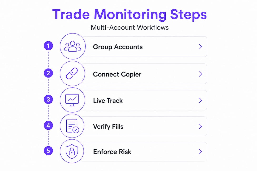 Infographic showing multi-account trade monitoring steps