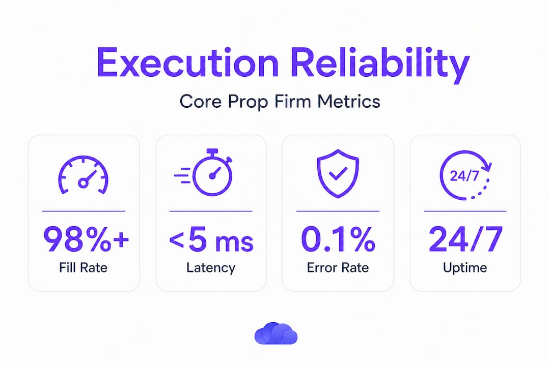 Infographic with four headline metrics for trade execution reliability