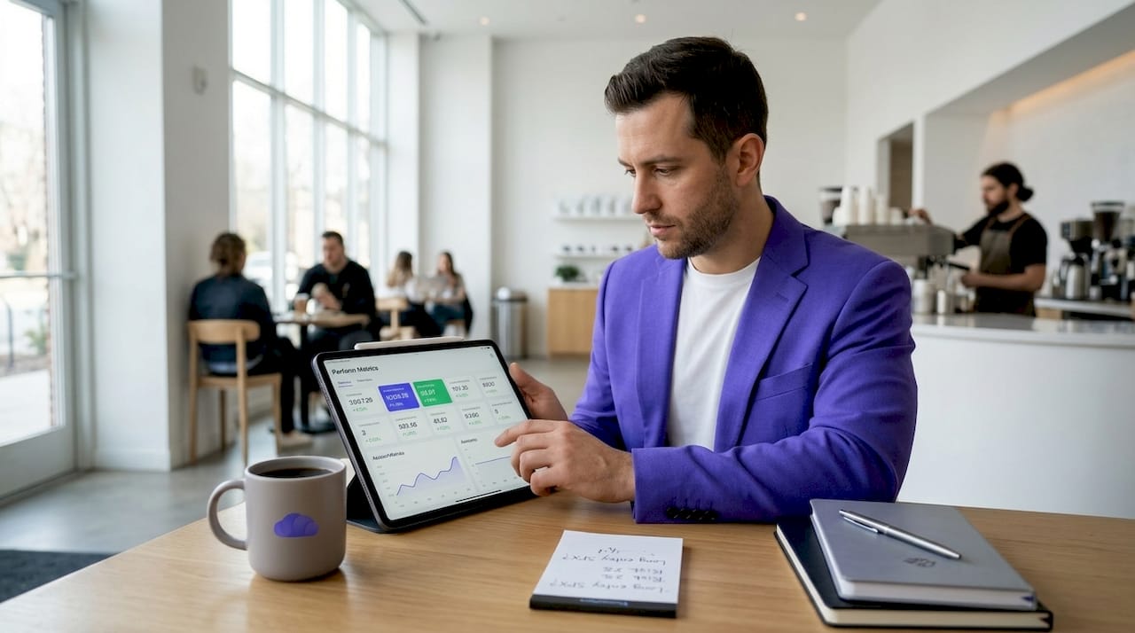 Trader checking performance on widescreen monitor
