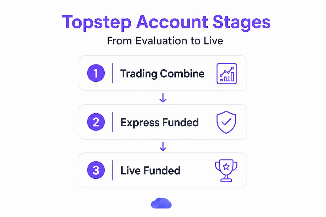 Infographic shows three Topstep trading account stages