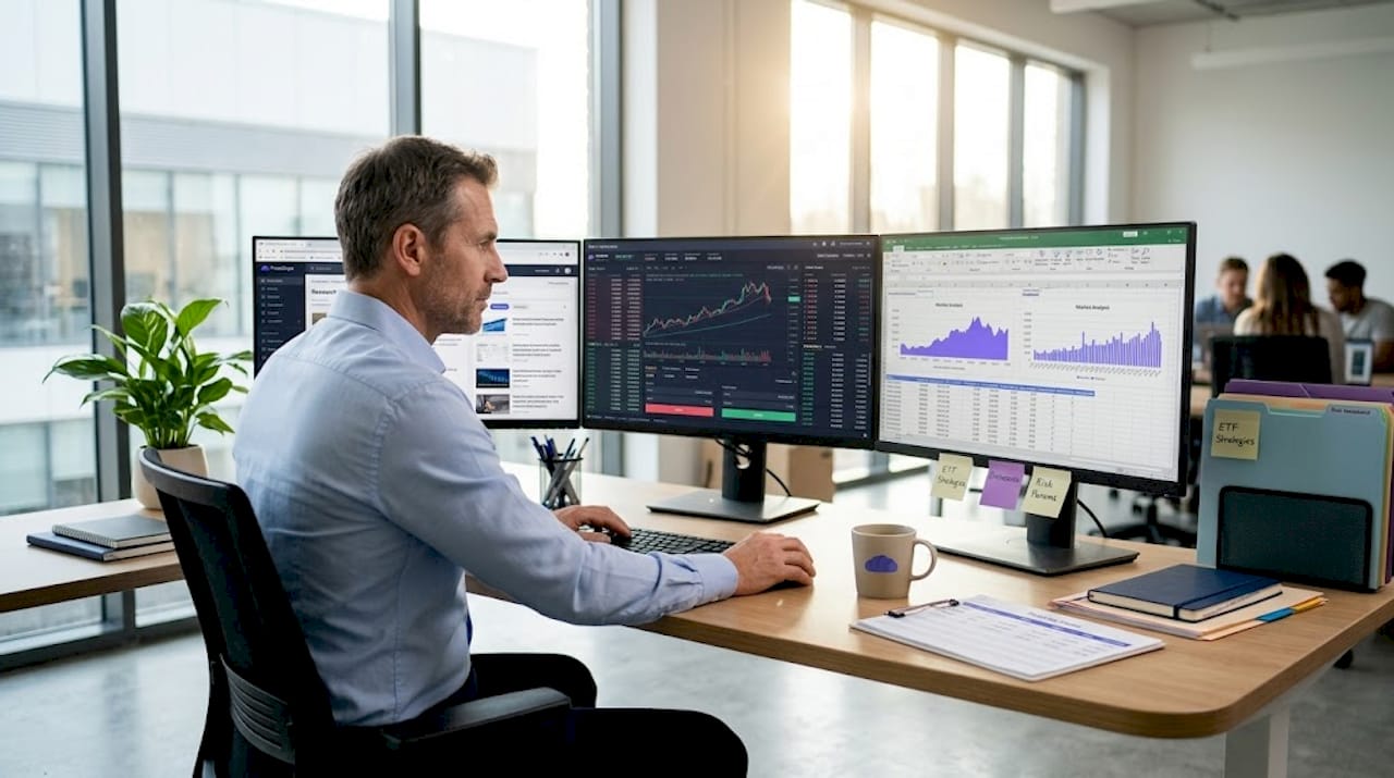 Trader manages multi-account setup on desk