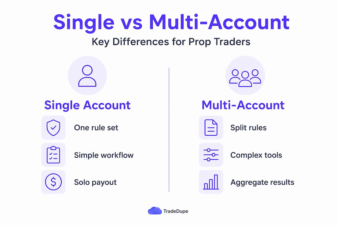 Infographic comparing single and multi-account trading