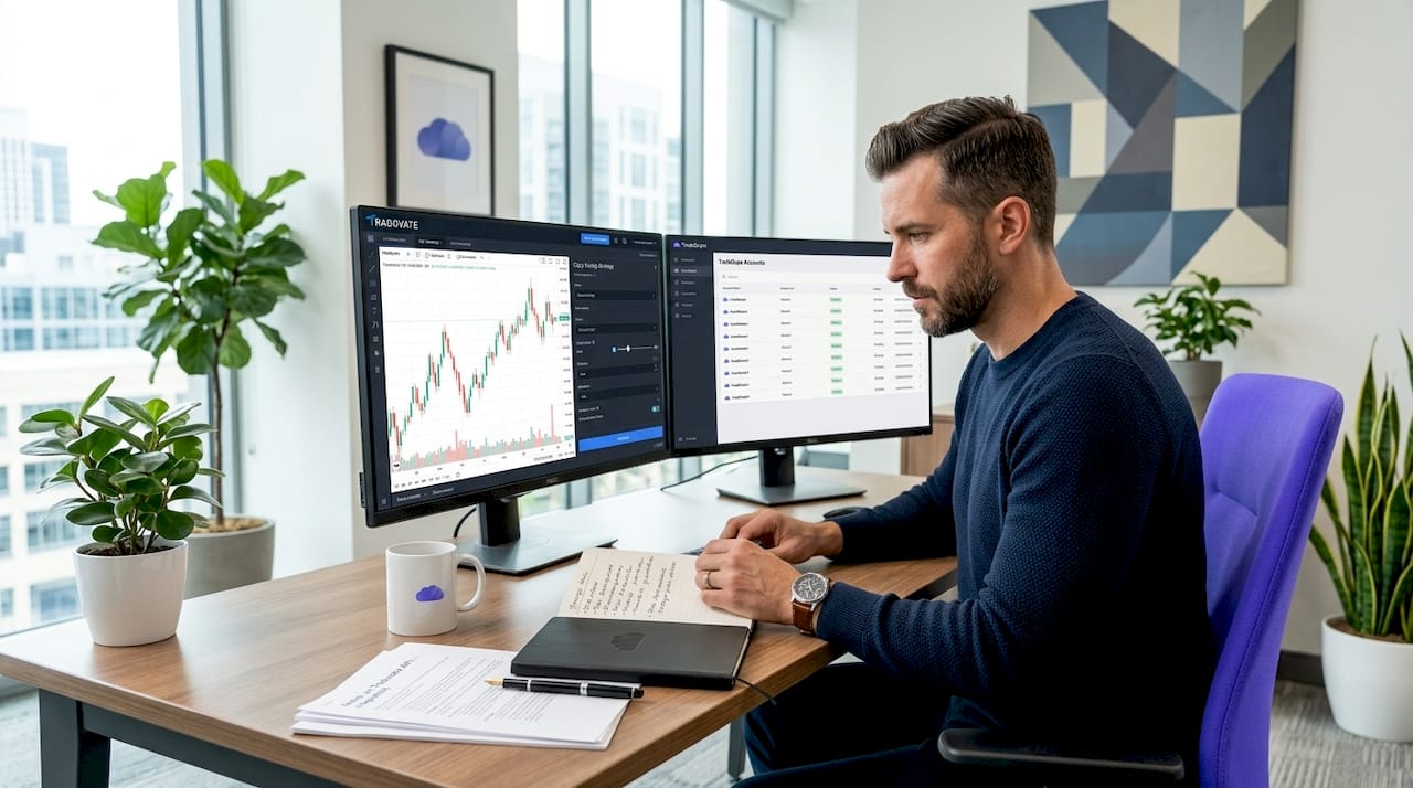 Trader configures software in home office