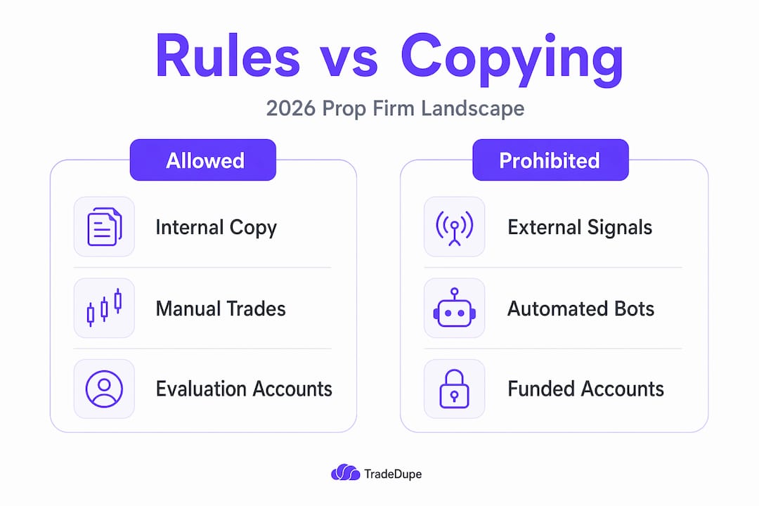 Infographic comparing allowed and prohibited copy trading practices