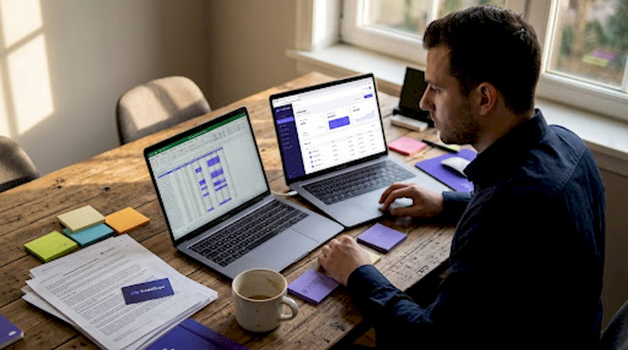 Prop trader working at home on trade reporting