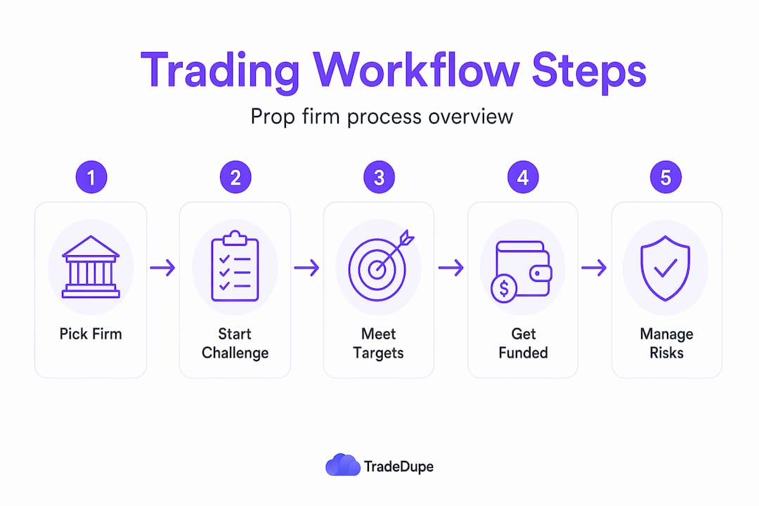 Infographic showing prop trading workflow steps