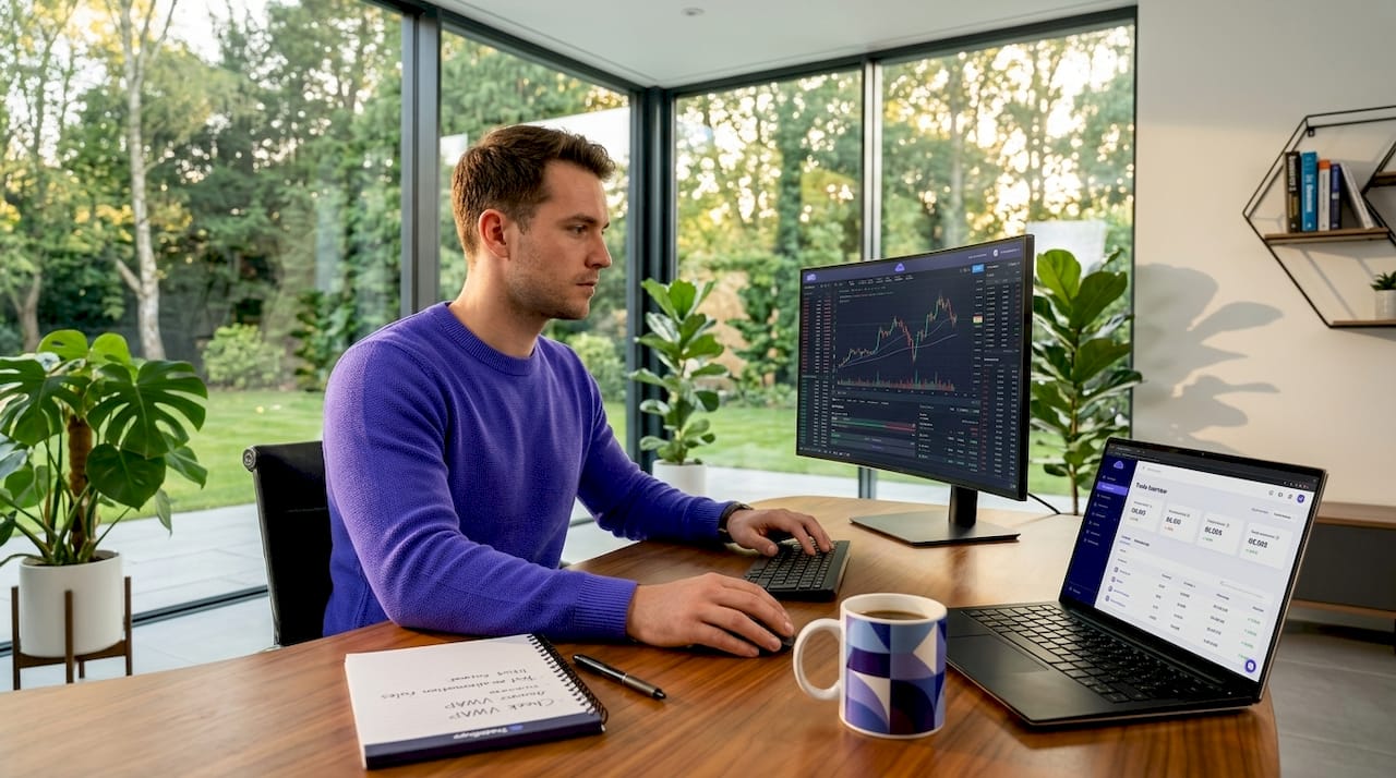 Trader setting up trade duplication software
